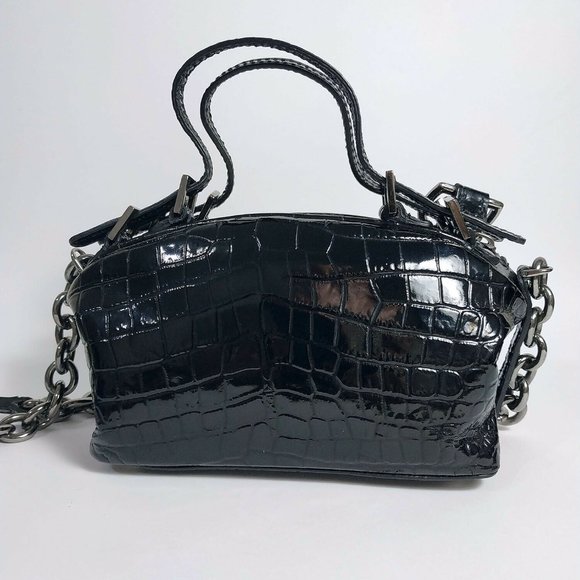 Dolce & Gabbana shoulder bag, croc effect patent black leather w/ chain - Picture 7 of 11